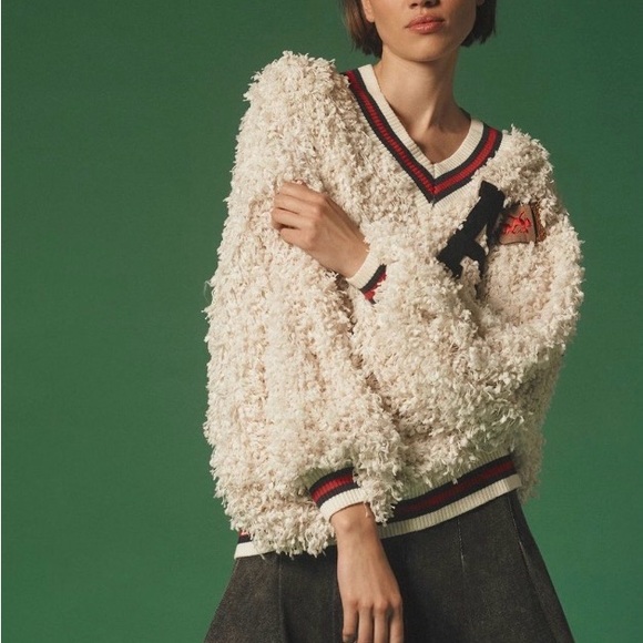 Anthropologie Sweaters - Cream Textured V-Neck Sweater Jacket with Contrast Trim